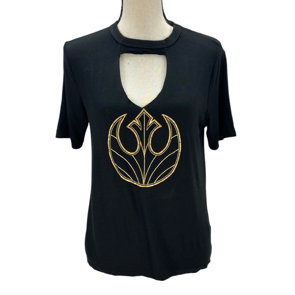 Star Wars Women's Short Sleeve Rebel Alliance Logo Keyhole Neck T-Shirt - Black - Picture 1 of 14